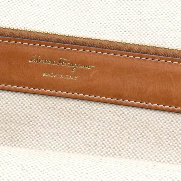 Auth Salvatore Ferragamo Gancini Handbag Off White/Brown Canvas/Leather - Picture 16 of 16